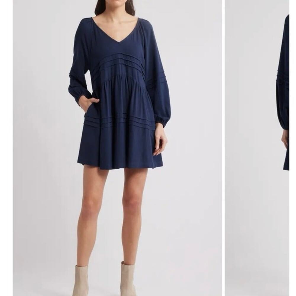 Treasure & Bond Pintuck Long Sleeve Minidress Navy Size Large NWT Nordstrom